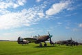 RAF fighter aircraft from the Battle of Britain era parked at an airfield Royalty Free Stock Photo