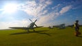 RAF fighter aircraft from the Battle of Britain era parked at an airfield Royalty Free Stock Photo