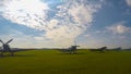 RAF fighter aircraft from the Battle of Britain era parked at an airfield Royalty Free Stock Photo