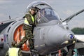 RAF groundcrew prepare a British Aerospace Harrier GR.7A at Kemble Air Day 2004 Royalty Free Stock Photo