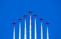 RAF Red Arrows aerobatic demonstration team performing at the Sanicole Airshow during sunset. Belgium. September 10, 2021 Royalty Free Stock Photo