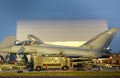 RAF Typhoons in preparation under a blue sky stock - photo Royalty Free Stock Photo