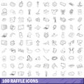 100 raffle icons set, outline style