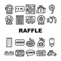 Raffle Lottery Game Collection Icons Set Vector