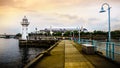 Raffles Marina Lighthouse, built in 1994 and overlooking the Tuas Second Link - Singapore\'s second causeway to Malaysia. Royalty Free Stock Photo