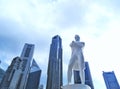 Raffles statue and skyscraper in the singapore Royalty Free Stock Photo