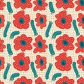 Rafflesia flowers and millipedes seamless pattern on trippy grid background. Perfect print for tee, paper, textile and fabric. Royalty Free Stock Photo