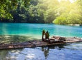 Raft on the bank of the Blue lagoon, Jamaica Royalty Free Stock Photo