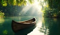 A raft floating down a wild jungle river Royalty Free Stock Photo