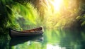 A raft floating down a wild jungle river Royalty Free Stock Photo