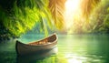 A raft floating down a wild jungle river Royalty Free Stock Photo