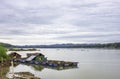 The raft floating fish farming and sky on the Mekong River at Loei in Thailand Royalty Free Stock Photo
