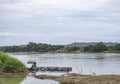 The raft floating fish farming and sky on the Mekong River at Loei in Thailand Royalty Free Stock Photo