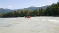 Raft with a group of people on the Katun river. Rafting in the Altai. Summer trip to Siberia, Russia Royalty Free Stock Photo