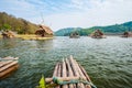 Cottage raft floating on river