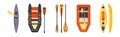 Raft and Kayak Activity with Boat and Oar Vector Set Royalty Free Stock Photo