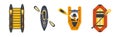 Raft and Kayak Activity with Boat and Oar Vector Set Royalty Free Stock Photo