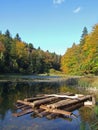 Raft on the wild lake