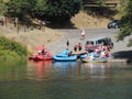 Rafters launching on the Rogue River Royalty Free Stock Photo