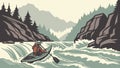Rafters navigating intense river rapids, teamwork in outdoor adventure. vector design Generative AI Royalty Free Stock Photo