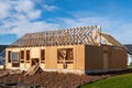 rafters a new plywood house roof frame wall Royalty Free Stock Photo