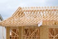 rafters and walls of new plywood house wooden framework home work plank Royalty Free Stock Photo