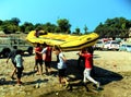 Rafting adventure boat at Rishikesh Uttarakhand people waiting for adventure