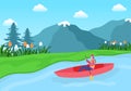 Rafting Background Flat Cartoon Vector Illustration With People do Activity Water Sports in the Middle of the Lake, Canoeing, Royalty Free Stock Photo