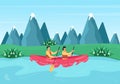 Rafting Background Flat Cartoon Vector Illustration With People do Activity Water Sports in the Middle of the Lake, Canoeing, Royalty Free Stock Photo