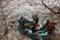 Rafting boat colors people rowing in Arahthos river Arta Greece