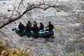 Rafting boat colors people rowing in Arahthos river Arta Greece