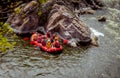Rafting boat on the fast mountain river. Southern Bug. Ukraine. Royalty Free Stock Photo