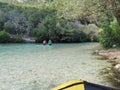 Rafting by boat on the river acheron in summer season greece