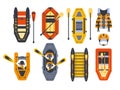 Rafting Boats And Gear Set Royalty Free Stock Photo