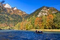 Rafting down the Dunajec River in the autumn scenery of the Pieniny Mountains. Poland Royalty Free Stock Photo