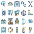 Rafting icon set line color vector Royalty Free Stock Photo