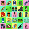 Rafting icons set, flat style