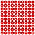 100 rafting icons set red
