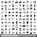 100 rafting icons set, simple style