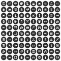 100 rafting icons set black circle