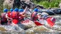 Rafting, kayaking. Extreme sport. Water ecological tourism. Close-up view of oars with splashing water