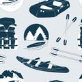 Rafting and kayaking icons collection pattern