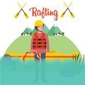 Rafting people standing boat river helmet raft canoe sport kayak Royalty Free Stock Photo