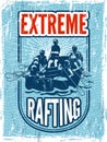 Rafting poster. extreme outdoor adventure on mountain river. Vector placard template