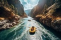 Rafting in river deep canyon