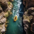 Rafting in river deep canyon