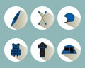 Rafting set icons with shadows in blue color