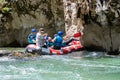 Rafting team stucked on the river Royalty Free Stock Photo