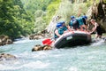 Rafting team stucked on the river Royalty Free Stock Photo