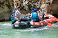 Rafting team stucked on the river Royalty Free Stock Photo